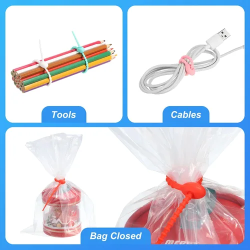 Miniatura 5 de MECCANIXITY Paquete de 15 bridas de silicona reutilizables de 8.5 pulgadas para el hogar, oficina, cocina, organizador de bolsas de alimentos, Rojo