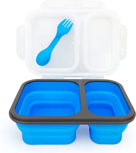 Miniatura 11 de Recipiente plegable de silicona pequeño para aperitivos con tapa y cuchara y tenedor 2 en 1, recipiente de silicona de grado alimenticio, para 08B01