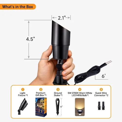 Miniatura 6 de Gardenreet Foco LED para exteriores, latón fundido a presión de 12 V con iluminación hacia arriba, impermeable, luces de paisaje de bajo voltaje