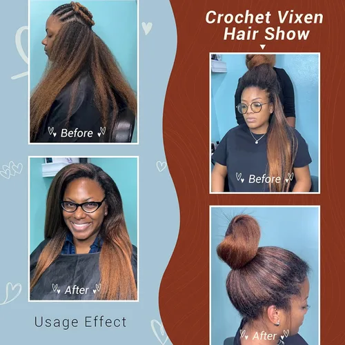 Miniatura 7 de Extensiones de cabello rizado rizado de 22 pulgadas con ganchillo de zorra - Fibras sintéticas Yaki de alta calidad negro natural para mujeres 1B-22