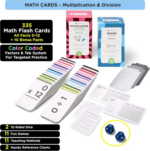 Miniatura 3 de Tarjetas Flash de matemáticas galardonadas – 711 hechos de multiplicación y división (0–12) – Tarjetas jumbo (8 cm x 13,2 cm), ayudas visuales, 2