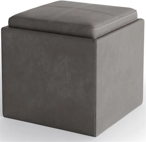 Miniatura 18 de SIMPLIHOME Rockwood - Otomana de almacenamiento en cubo con bandeja, otomana tapizada de cuero vegano de 17 pulgadas de ancho en marrón envejecido