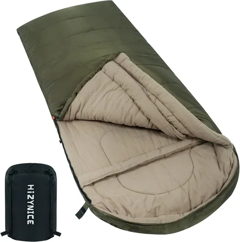 HiZYNICE - Saco de dormir para clima frío 100% franela de algodón XXL para adultos grandes y altos, con bolsa de compresión gratis 0F Verde