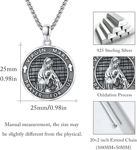 Miniatura 330 de Collar con colgante de plata de ley 925 con medalla de San Patrón, joyería religiosa para hombres y mujeres, con cadena de acero inoxidable 316L
