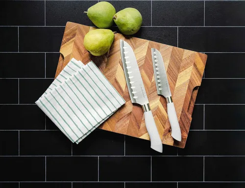 Miniatura 5 de DURA LIVING EcoCut - Juego de cuchillos de cocina de 5 piezas, cuchillas de acero inoxidable de alto carbono, asas ergonómicas sostenibles, Gris