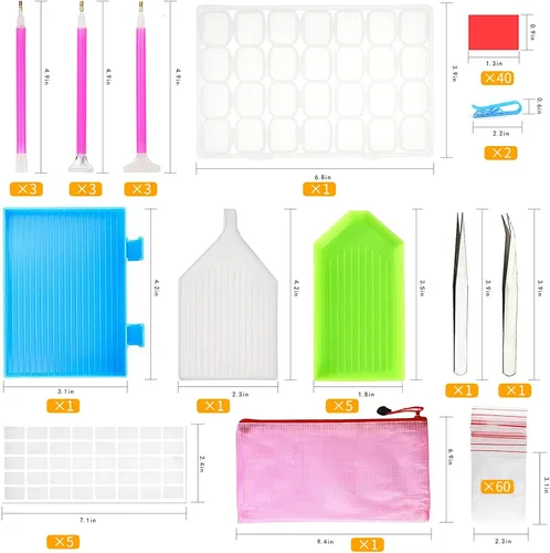 Miniatura 2 de OUTUXED 117 piezas de herramientas y accesorios de pintura de diamantes 5D DIY con caja de bordado de diamantes y bolígrafos de pintura de varios