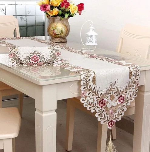 Miniatura 13 de LeLehome - Mantel de encaje bordado con flores color café