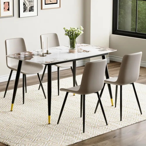 Juego de mesa de comedor pequeña para 4, mesa de comedor de piedra sinterizada de 50 pulgadas con 4 sillas, fácil de montar, adecuada para espacios