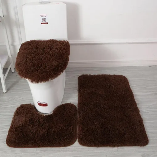 Miniatura 8 de Juego de alfombras de baño de 3 piezas, tapete de inodoro en forma de U + alfombras + alfombrilla de cubierta de tapa de inodoro, con respaldo