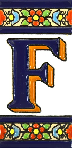 Miniatura 19 de FLORES MEDIANO - Azulejos de letras de casa pintados a mano de 4,29" x 2,13" para letreros, direcciones y nombres Letra "V