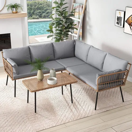 YITAHOME Sofá modular de 4 piezas, sofá en forma de L con 5 plazas para sala de estar, tumbona desmontable con cojines gruesos y mesa auxiliar, Gris