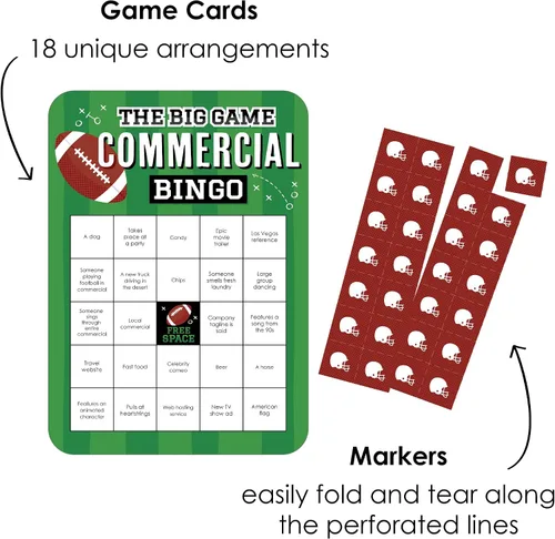 Miniatura 2 de Big Dot of Happiness The Big Game - Tarjetas de bingo comerciales y marcadores - Juego de bingo en forma de fiesta de fútbol - Juego de 18
