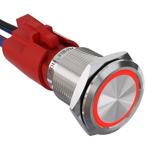 Miniatura 20 de APIELE 110V-220V 19mm interruptor de botón de cierre 10 Amp SPST LED Impermeable Redondo autobloqueante 1NO (Negro Aluminio, Azul)
