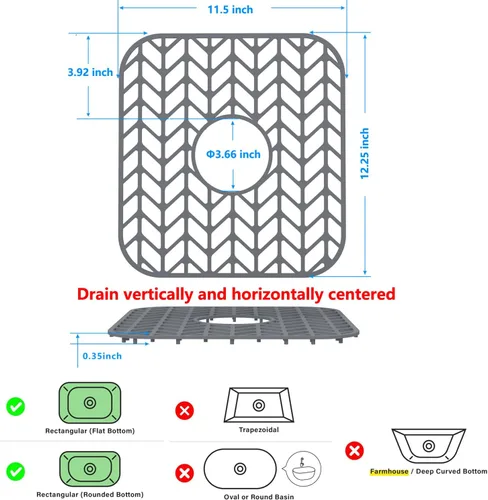 Miniatura 2 de Protectores de fregadero para fregadero de cocina de 12, 13, 16, 18, 19, 24, 26, 28, 29, 30 pulgadas, alfombrilla de silicona para fregadero
