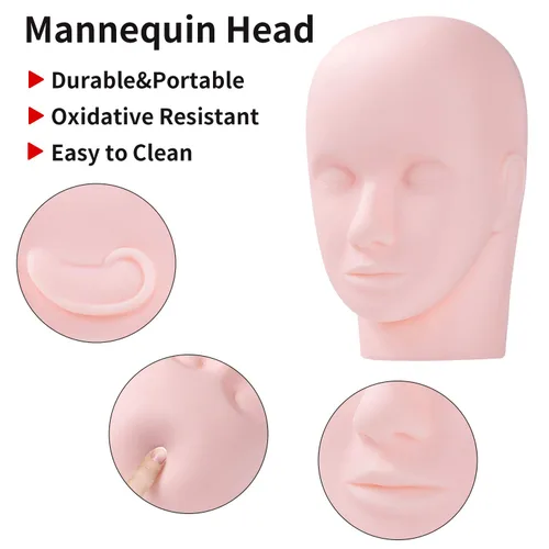Miniatura 2 de Maniquí de entrenamiento profesional, cabeza plana, maquillaje, pestañas, pestañas, extensiones, práctica, maniquí, cosmetología, maniquí, cabeza