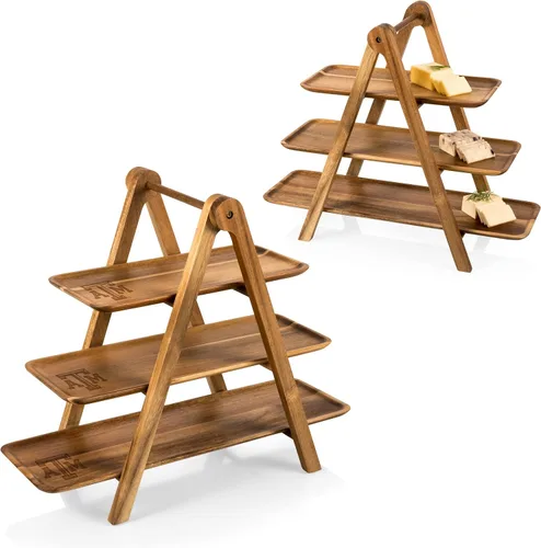 Miniatura 9 de PICNIC TIME NCAA - Bandeja de servir de 3 niveles, tablas de embutidos, platos de madera para servir (madera de acacia)