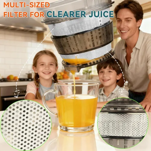 Miniatura 7 de Exprimidores de prensa en frío, exprimidor lento de masticación eléctrica HYSapientia para verduras y frutas, potente motor, sistema autoprecortado