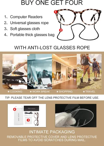 Miniatura 6 de MARE AZZURO Gafas de bloqueo de luz azul para mujer, gafas redondas para computadora