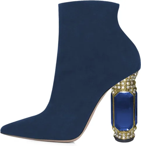 Miniatura 18 de FSJ Botas de tacón alto con punta puntiaguda para mujer, con tacón alto, con cremallera lateral brillante, estilo casual, para uso diario, zapatos