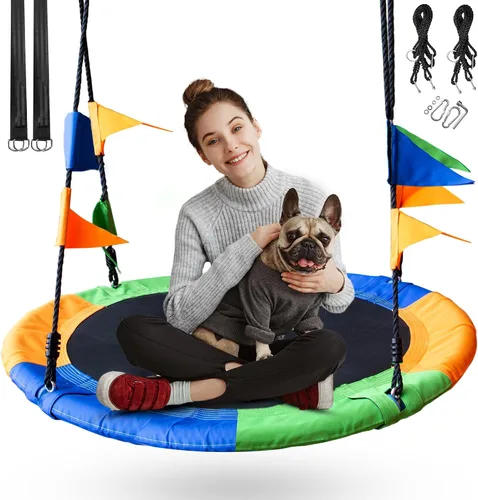 Columpio de árbol para niños, columpio colorido de 40 pulgadas para niños al aire libre, correas ajustables con tela impermeable Oxford 900D,