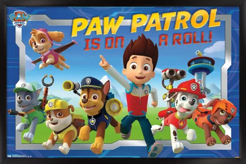 Miniatura 14 de Nickelodeon Paw Patrol - Póster de pared de tripulación, 22.4 pulgadas de largo x 14.7 pulgadas de ancho, versión enmarcada de madera de granero