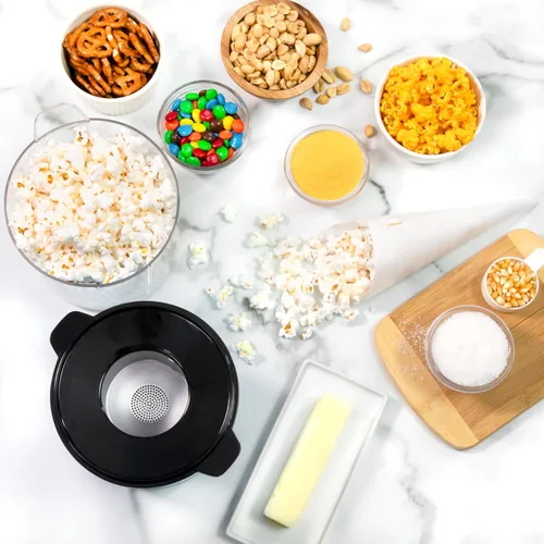 Miniatura 4 de Nostalgia Máquina de Palomitas de Aire Caliente de 8 Tazas y Tazón - Tazón y Tapa 2 en 1, Taza Medidora de 2 oz - Palomitas Sin Aceite para Noches