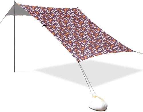 Beach Canopy UPF50+ Lightweight Sun Shade with Sandbags, Sand Shovel, Poles for Family Trips, Picnics & Camping, Pumpkin Candy Halloween