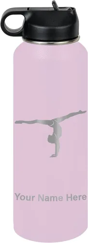 Miniatura 75 de LaserGram Botella de agua personalizada, gimnasta niña, acero inoxidable de doble pared aislada al vacío con popote superior, regalo grabado Azul