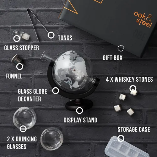Miniatura 3 de Juego de decantadores de whisky de globo grande para hombre, 50 onzas (50.7 fl oz) con 2 vasos, regalos de cumpleaños de aniversario para él