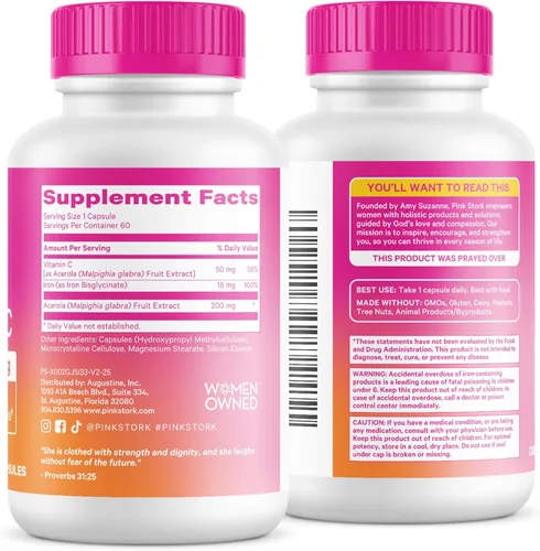 Miniatura 9 de Pink Stork Hierro para Mujeres – 18 mg de Bisglicinato de Hierro No Estreñente + Vitamina C para Absorción Óptima – Energía, Concentración
