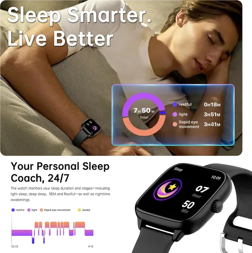 Miniatura 4 de JYUAJOI Reloj Inteligente de Salud y Fitness (Responder/Realizar Llamadas), Reloj Inteligente con Monitor de Frecuencia Cardíaca 24/7, Rastreador