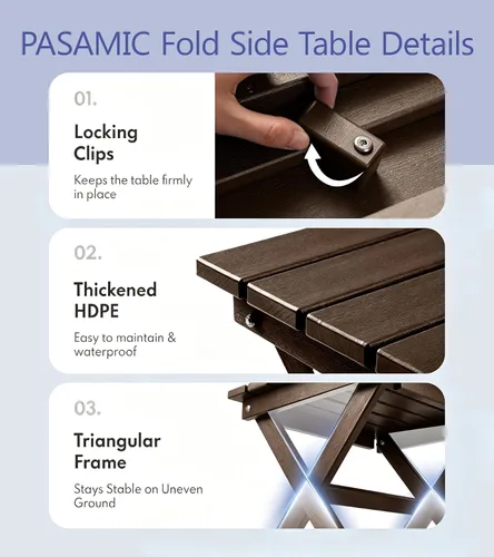 Miniatura 6 de PASAMIC Mesa auxiliar plegable para exteriores, mesa auxiliar de polietileno de alta densidad para exteriores, mesa de patio para todo tipo de clima