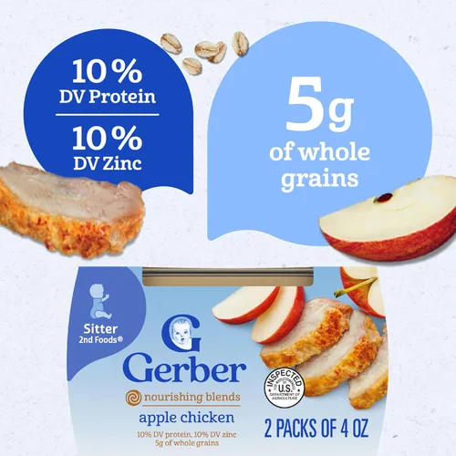 Miniatura 5 de Gerber Baby Food 2nd Foods, cena, puré de pollo con manzana, tubos de 4 onzas, paquete de 2 (paquete de 8)