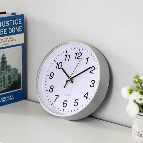 Miniatura 2 de Clockswise Reloj analógico plateado de 8 pulgadas, silencioso, sin tictac para pared, escritorio de oficina, mesa y estante, funciona
