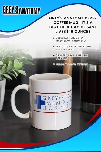 Miniatura 6 de Surreal Entertainment Greys Anatomy Derek Shepherd Taza de café de cerámica It's A Beautiful Day To Save Lives Capacidad para 16 onzas