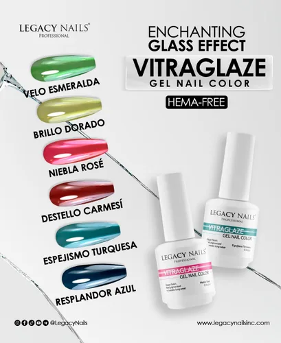Miniatura 6 de LEGACY NAILS Esmalte de uñas de gel profesional VITRAGLAZE con efecto vitral, acabado de vidrio translúcido, sin HEMA ni TPO, brillo duradero hasta