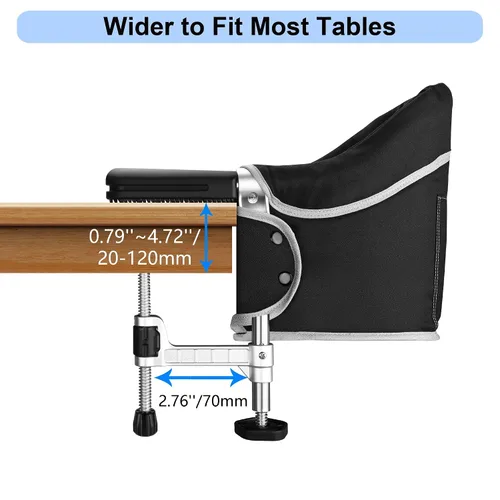 Miniatura 3 de Silla de gancho con bandeja de comedor extraíble, silla alta portátil con clip en la mayoría de las mesas, silla de mesa rápida con bolsa de Negro