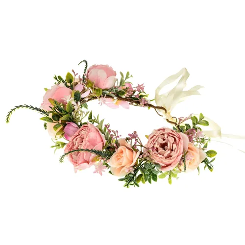 Miniatura 2 de DreamLily Corona de flores de camelias para niñas, para fotos de cumpleaños, corona de pelo, boda, festival, floral, XM11 (A-Blush)