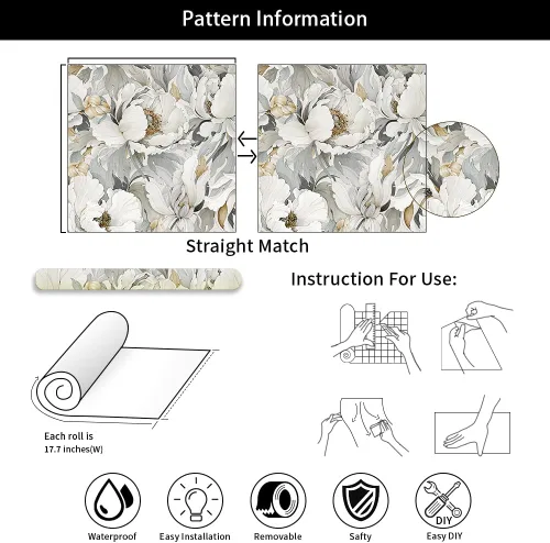 Miniatura 6 de MuralPeel Dreamy Peonies Floral Vintage Roses Beige/Oliva Papel Tapiz Despegar y Pegar Autoadhesivo Removible Fácil de Despegar Papel de Contacto