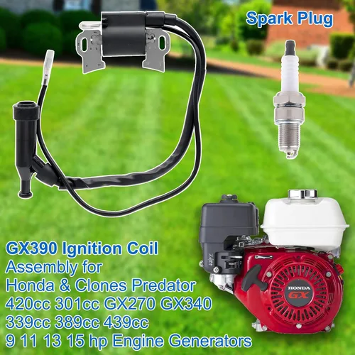 Miniatura 2 de FitBest Bobina de encendido y bujía para Honda GX240 GX270 GX340 GX390 8HP 9HP 11HP 13HP, Predator 212, cortacésped, generador, tractor, reemplazo