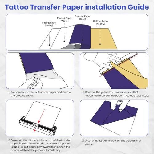 Miniatura 6 de Impresora de plantillas de tatuaje con 3 piezas de papel de transferencia y papel térmico, máquina de tatuaje para principiantes y artistas