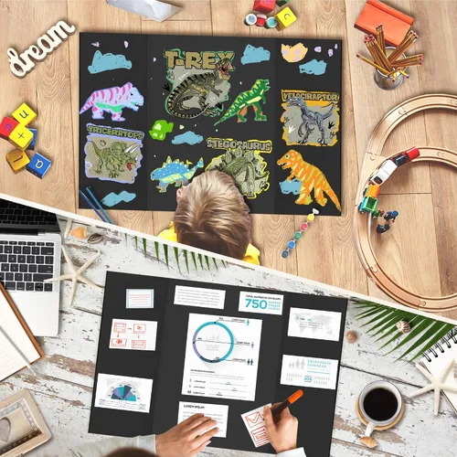 Miniatura 5 de Chell Tablero de Póster Tríptico de Tamaño Mini, 16" x 24", Tableros de Proyecto Corrugados Pequeños, Negro, Paquete de 2