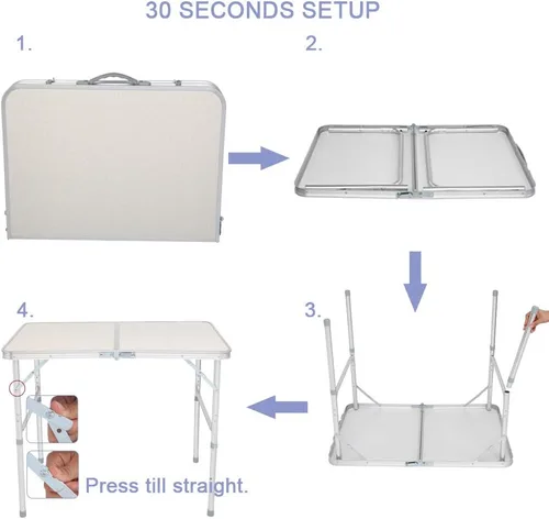 Miniatura 5 de Mesa de picnic plegable, 35.43 x 23.62 x 27.56 pulgadas, mesa plegable de aluminio ligera, mesa de campamento de aluminio, mesa portátil