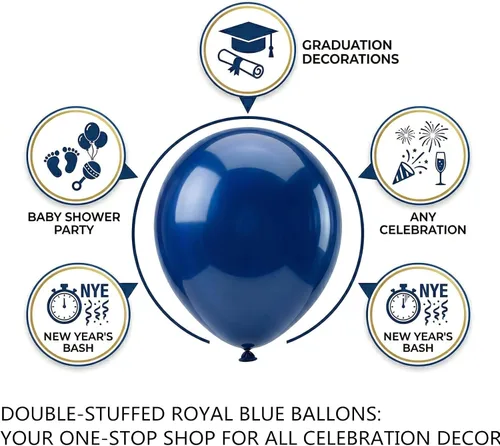 Miniatura 7 de Paquete de 50 globos cromados de color azul metálico - Globos de látex azul real de 12 pulgadas de doble relleno para bodas, graduaciones