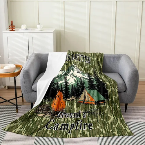 Miniatura 18 de Erosebridal American Flag Blanket 40x50 Army Green Camo Flannel Blanket for Bed Sofa Crib Bear Claw Hunting Theme Bedroom Decor Camoflage Camping