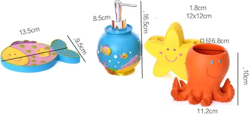 Miniatura 3 de Conjunto de colección de baño con forma de pez lindo 5 unids material de resina niño como juego de accesorios para el hogar