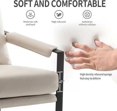 Miniatura 6 de UNICOO Silla decorativa moderna de piel sintética, sillón tapizado con marco de metal, cojín de asiento grueso y almohada trasera de gran