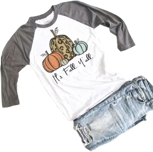 Myhalf camisetas de Acción de Gracias para mujer con impresión en inglés It's Fall Y'all, divertidas calabazas con gráfico en la parte superior,
