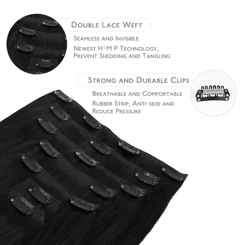 Miniatura 3 de WENNALIFE Extensiones de cabello humano real con broches, 20 pulgadas, 4.23 oz, 7 piezas de extensiones de cabello humano con clip, color negro