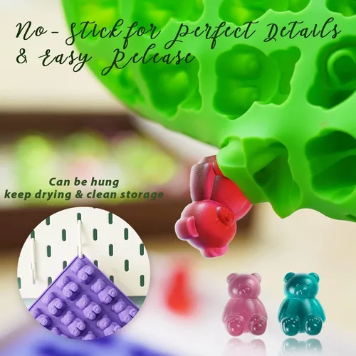 Miniatura 3 de LUSHYUM Moldes grandes de goma de oso 5 ML, moldes de caramelo de chocolate de goma de silicona libres de BPA con 4 goteros y cepillo de limpieza